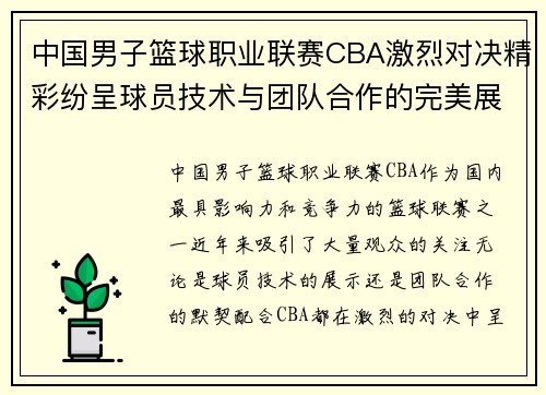 中国男子篮球职业联赛CBA激烈对决精彩纷呈球员技术与团队合作的完美展现 中国男子篮球职业联赛CBA激烈对决精彩纷呈球员技术与团队合作的完美展现